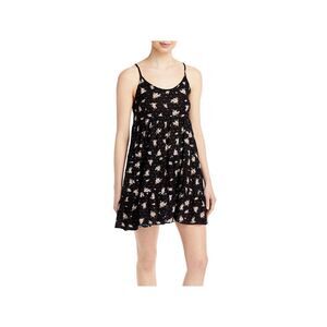 AVA & ESME Womens Black Spaghetti Strap Scoop Neck Short Baby Doll Dress L